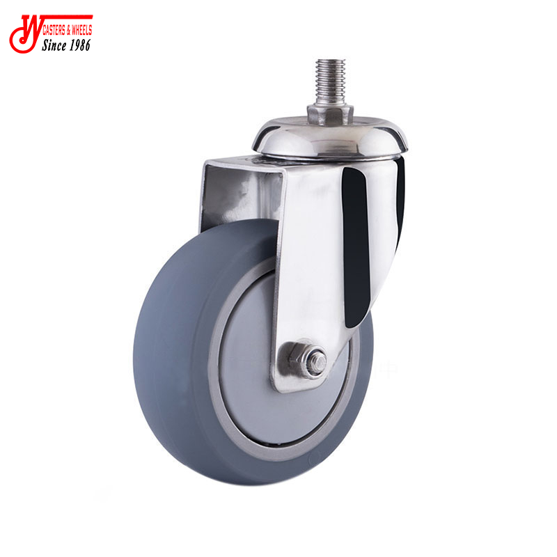 4"x1.25" Stainless Steel TPR Swivel Casters with Threaded Stem