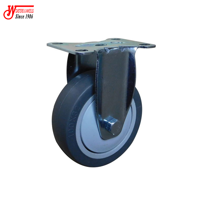 Fixed 100mm 4"x1.25" Grey Rubber Wheel Caster