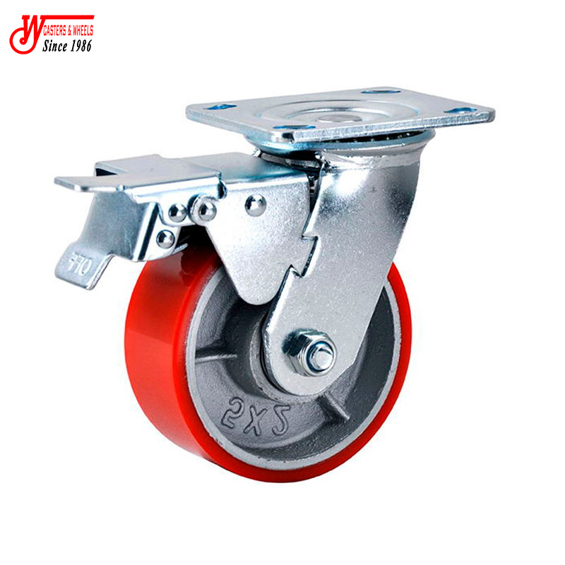 6 inch Heavy Duty PU Swivel Caster for hand trolley with double brakes