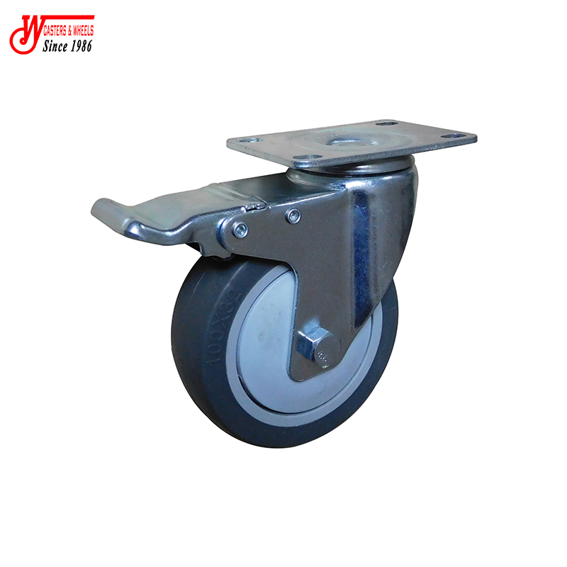 Medium Duty 4x1.25 Inch Outdoor TPR Rubber Swivel Caster with Double Brake